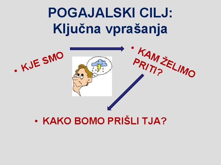 POGAJALSKI CILJ: Ključna vprašanja • K MO S JE • K AM ŽE PR