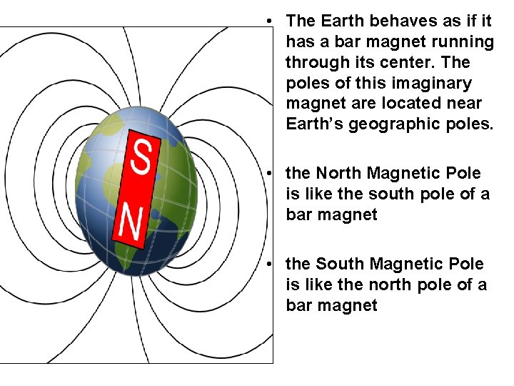  • The Earth behaves as if it has a bar magnet running through