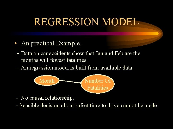 REGRESSION MODEL • An practical Example, - Data on car accidents show that Jan