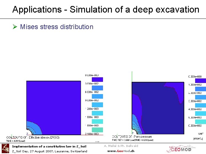 Applications - Simulation of a deep excavation Ø Mises stress distribution Implementation of a