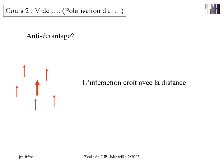 Cours 2 : Vide …. (Polarisation du …. ) Anti-écrantage? L’interaction croît avec la