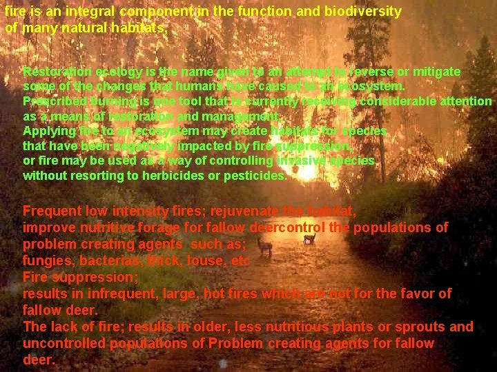 fire is an integral component in the function and biodiversity of many natural habitats,