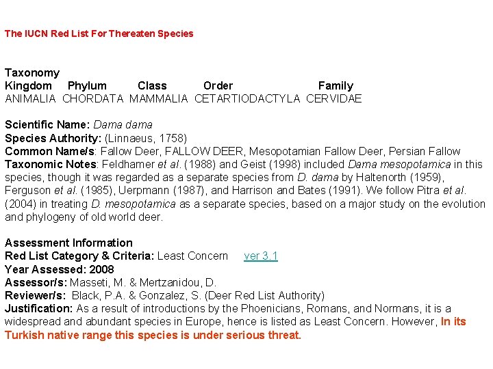 The IUCN Red List For Thereaten Species Taxonomy Kingdom Phylum Class Order Family ANIMALIA