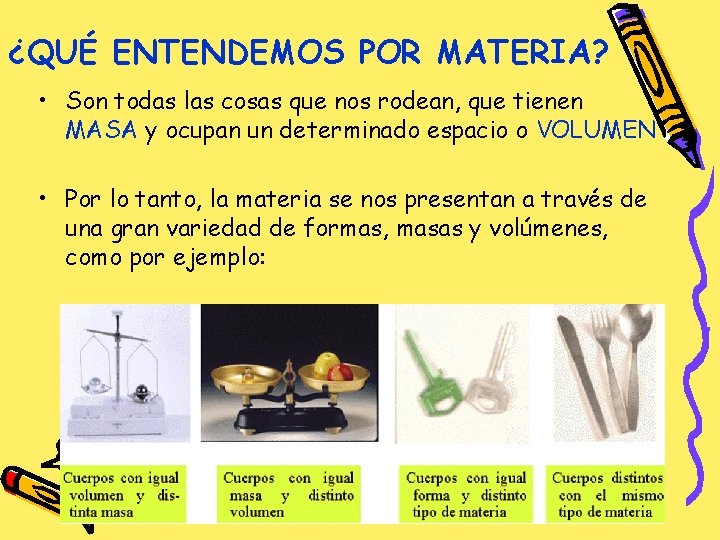 ¿QUÉ ENTENDEMOS POR MATERIA? • Son todas las cosas que nos rodean, que tienen
