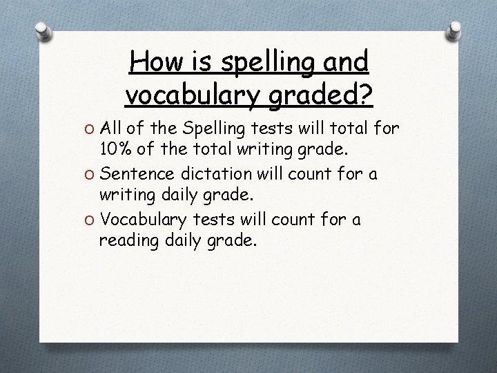 How is spelling and vocabulary graded? O All of the Spelling tests will total How is spelling and vocabulary graded? O All of the Spelling tests will total