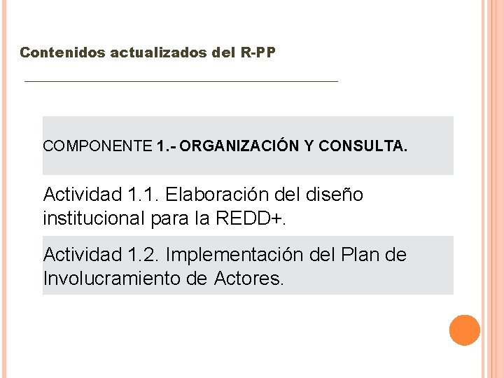 Contenidos actualizados del R-PP ________________ COMPONENTE 1. - ORGANIZACIÓN Y CONSULTA. Actividad 1. 1.