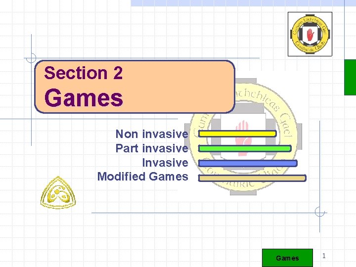 Section 2 Games Non invasive Part invasive Invasive Modified Games 1 