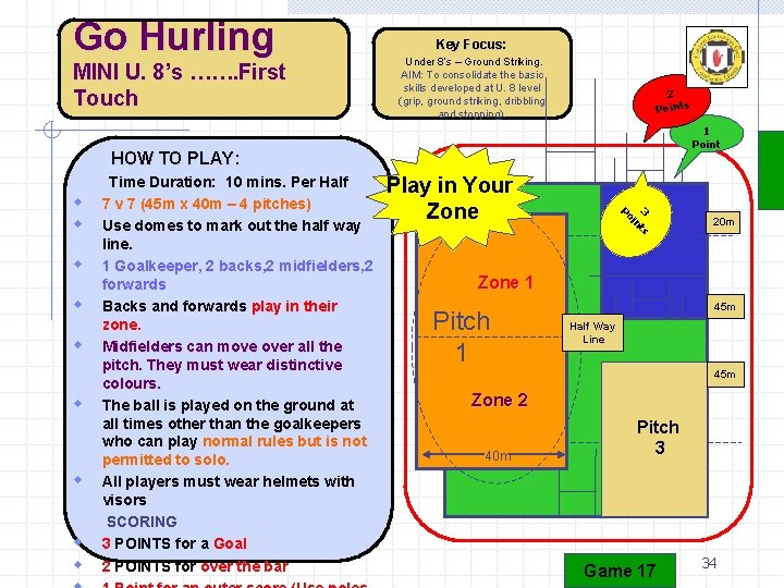 Go Hurling MINI U. 8’s ……. First Touch Key Focus: Under 8’s – Ground