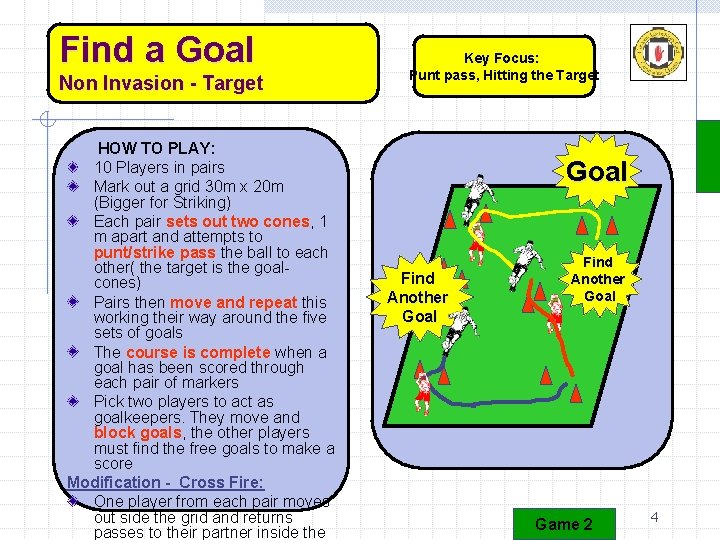 Find a Goal Non Invasion - Target HOW TO PLAY: 10 Players in pairs