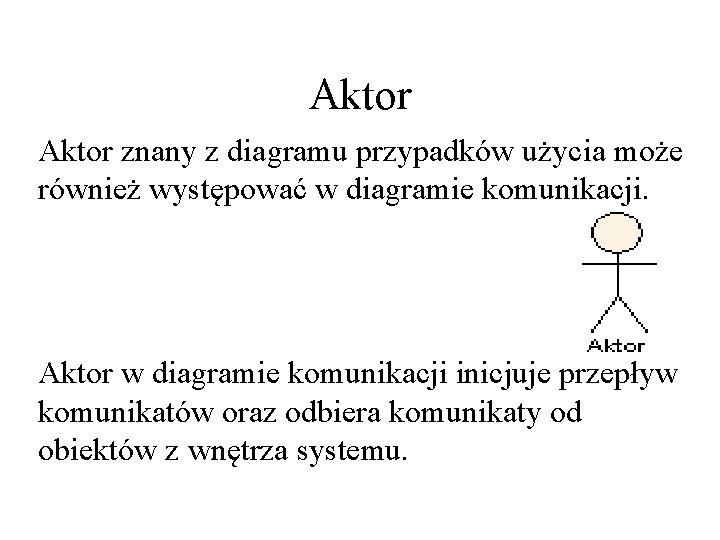 Aktor znany z diagramu przypadków użycia może również występować w diagramie komunikacji. Aktor w
