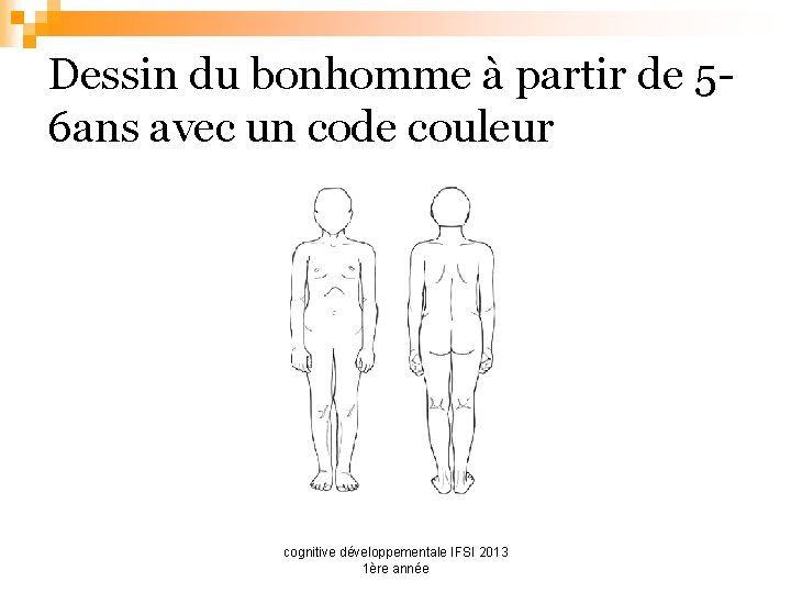 Dessin du bonhomme à partir de 56 ans avec un code couleur cognitive développementale