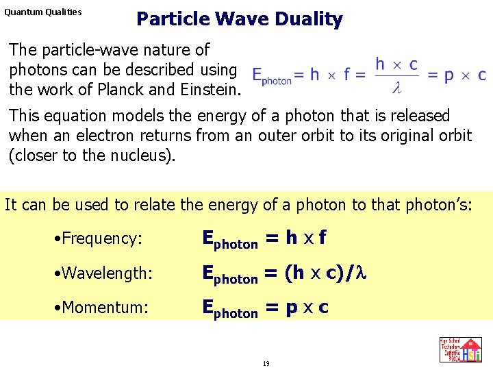 Quantum Qualities Particle Wave Duality The particle-wave nature of photons can be described using Quantum Qualities Particle Wave Duality The particle-wave nature of photons can be described using