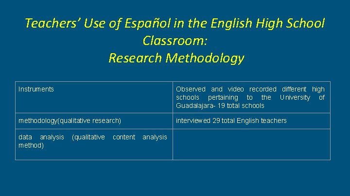 Teachers’ Use of Español in the English High School Classroom: Research Methodology Instruments Observed