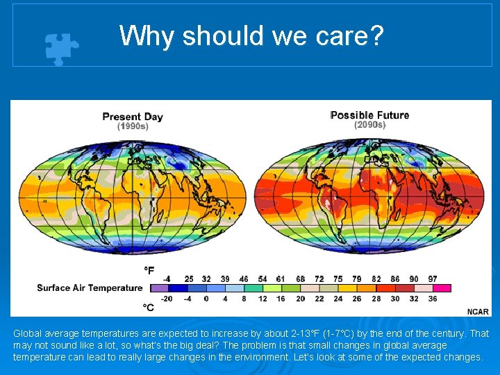 Why should we care? Global average temperatures are expected to increase by about 2 Why should we care? Global average temperatures are expected to increase by about 2