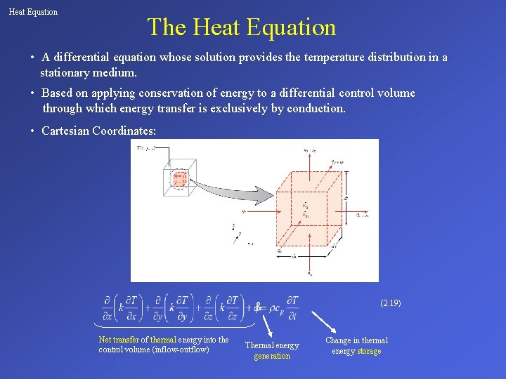 Heat Equation The Heat Equation • A differential equation whose solution provides the temperature