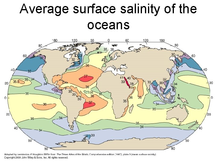 Average surface salinity of the oceans 