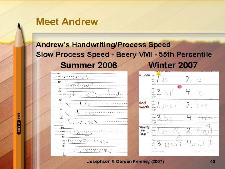 Meet Andrew’s Handwriting/Process Speed Slow Process Speed - Beery VMI - 55 th Percentile