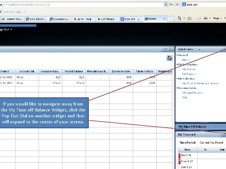 If you would like to navigate away from the My Time off Balance Widget,