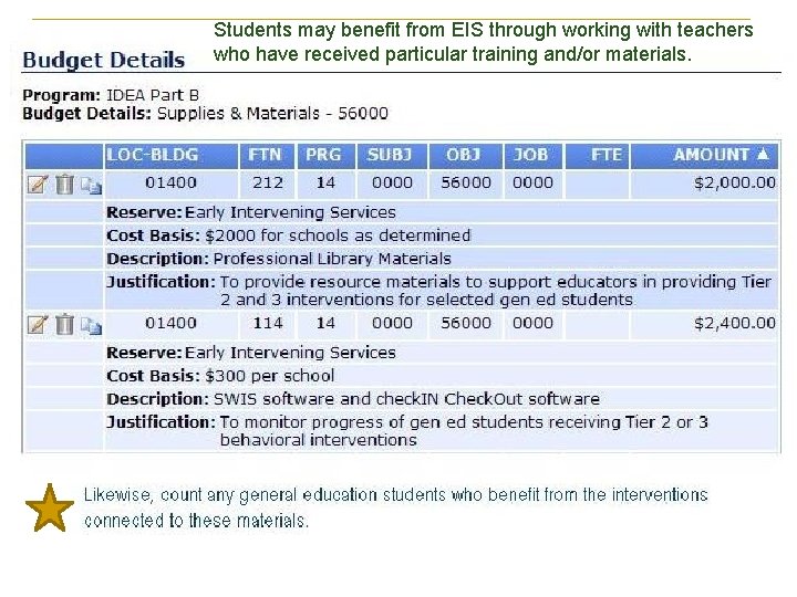 Students may benefit from EIS through working with teachers who have received particular training