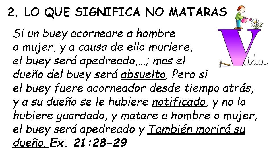 2. LO QUE SIGNIFICA NO MATARAS Si un buey acorneare a hombre o mujer, 2. LO QUE SIGNIFICA NO MATARAS Si un buey acorneare a hombre o mujer,