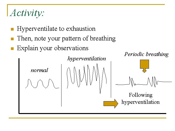 Activity: n n n Hyperventilate to exhaustion Then, note your pattern of breathing Explain