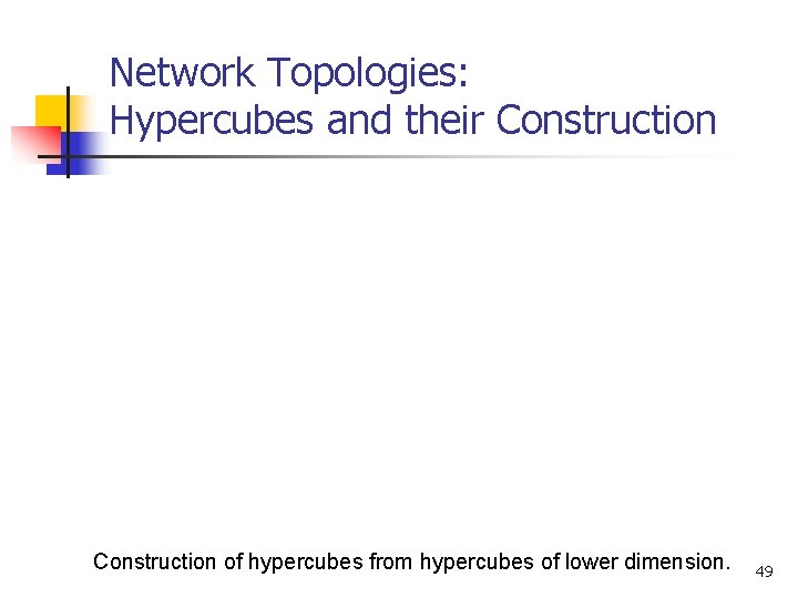 Network Topologies: Hypercubes and their Construction of hypercubes from hypercubes of lower dimension. 49