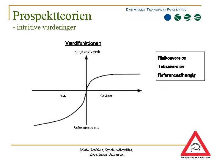 Prospektteorien - intuitive vurderinger Værdifunktionen Risikoaversion Tabsaversion Referenceafhængig Maria Nordfang, Specialeafhandling, Københavns Universitet 