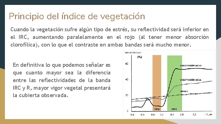 Principio del índice de vegetación Cuando la vegetación sufre algún tipo de estrés, su