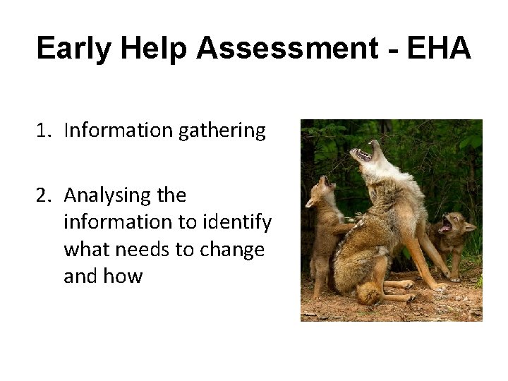 Early Help Assessment - EHA 1. Information gathering 2. Analysing the information to identify