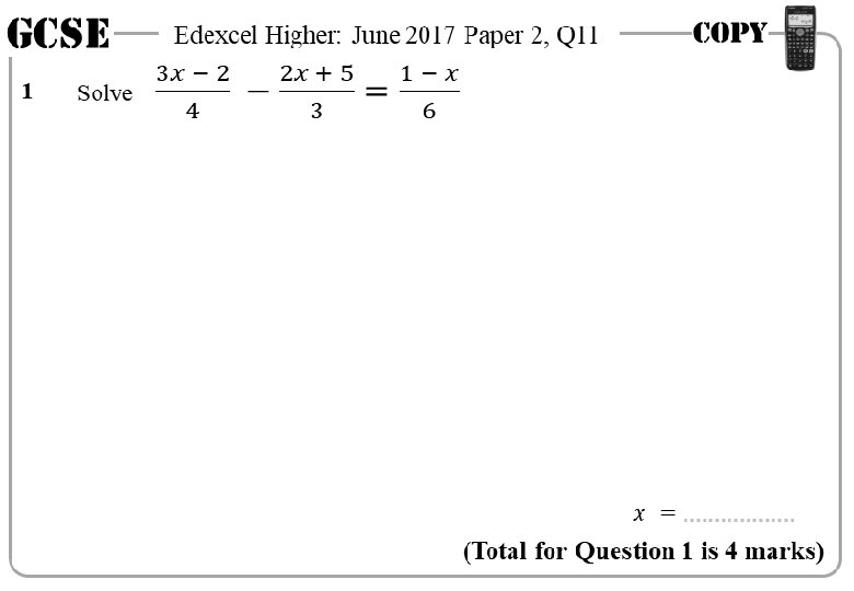 GCSE 1 Edexcel Higher: June 2017 Paper 2, Q 11 (Total for Question 1