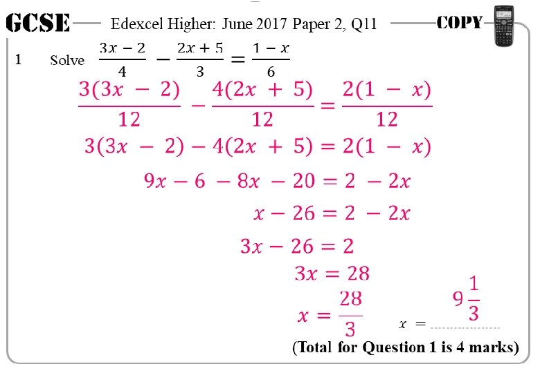 GCSE 1 Edexcel Higher: June 2017 Paper 2, Q 11 (Total for Question 1