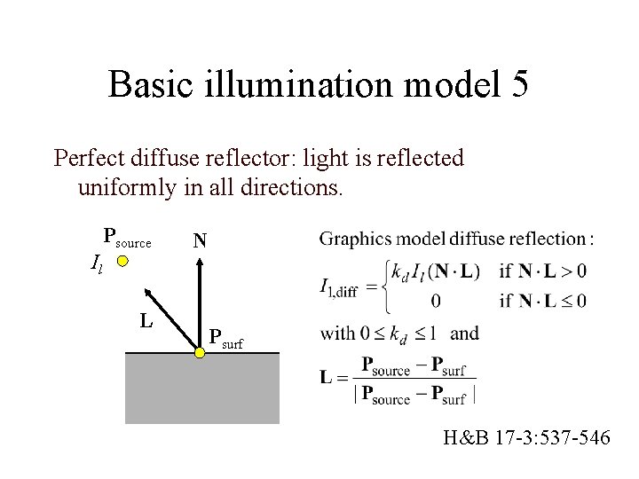 Basic illumination model 5 Perfect diffuse reflector: light is reflected uniformly in all directions.