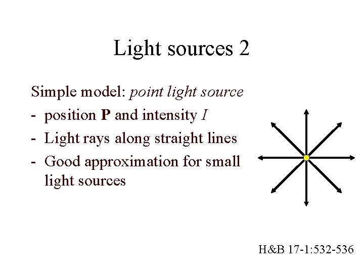 Light sources 2 Simple model: point light source - position P and intensity I