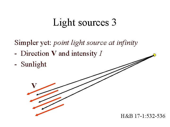 Light sources 3 Simpler yet: point light source at infinity - Direction V and
