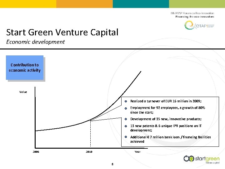 Start Green Venture Capital Economic development Contribution to economic activity Value Realized a turnover