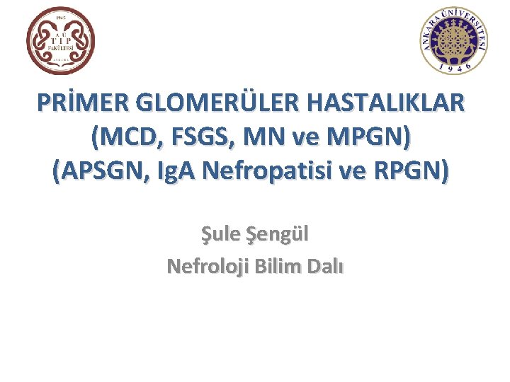 PRİMER GLOMERÜLER HASTALIKLAR (MCD, FSGS, MN ve MPGN) (APSGN, Ig. A Nefropatisi ve RPGN)