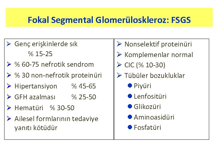 Fokal Segmental Glomerüloskleroz: FSGS Ø Genç erişkinlerde sık Ø Ø Ø % 15 -25