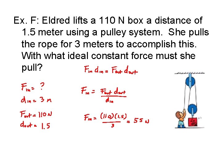 Ex. F: Eldred lifts a 110 N box a distance of 1. 5 meter