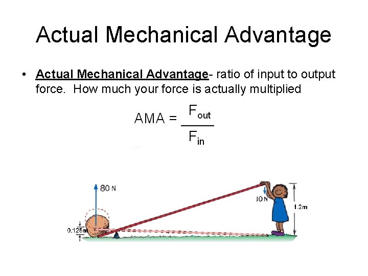 Actual Mechanical Advantage • Actual Mechanical Advantage- ratio of input to output force. How