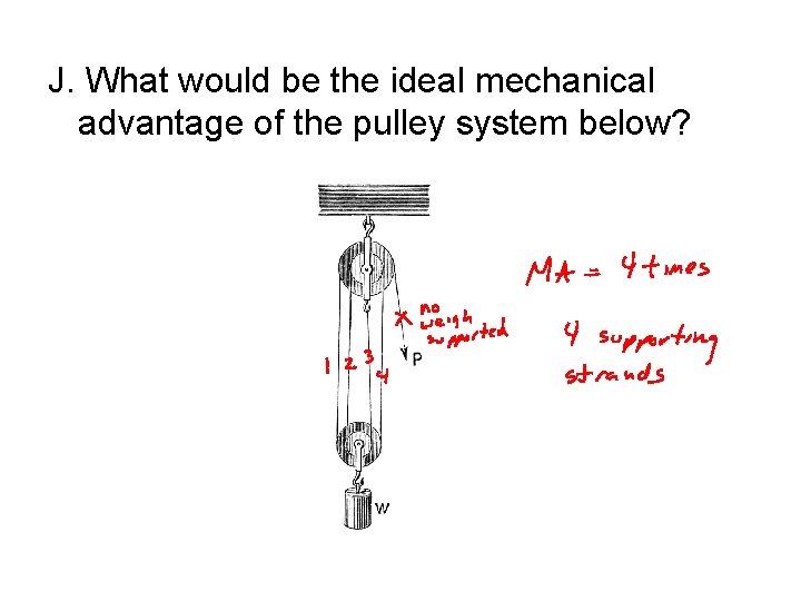 J. What would be the ideal mechanical advantage of the pulley system below? 