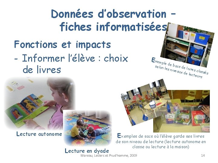 Données d’observation – fiches informatisées Fonctions et impacts - Informer l’élève : choix de