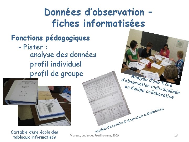 Données d’observation – fiches informatisées Fonctions pédagogiques - Pister : analyse des données profil