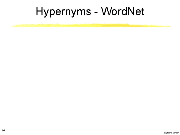 Hypernyms - Word. Net 14 Matwin 1999 