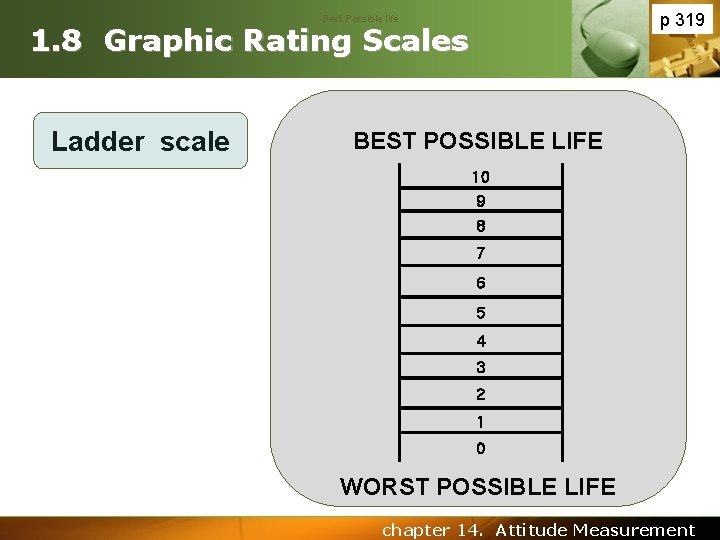 p 319 Best Possible life 1. 8 Graphic Rating Scales Ladder scale BEST POSSIBLE