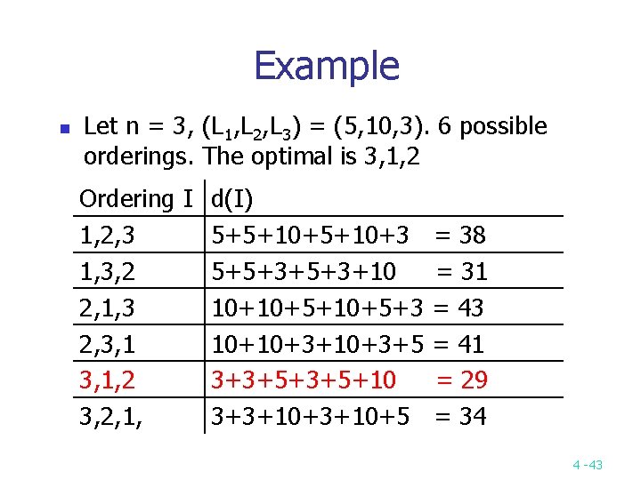 Example n Let n = 3, (L 1, L 2, L 3) = (5,