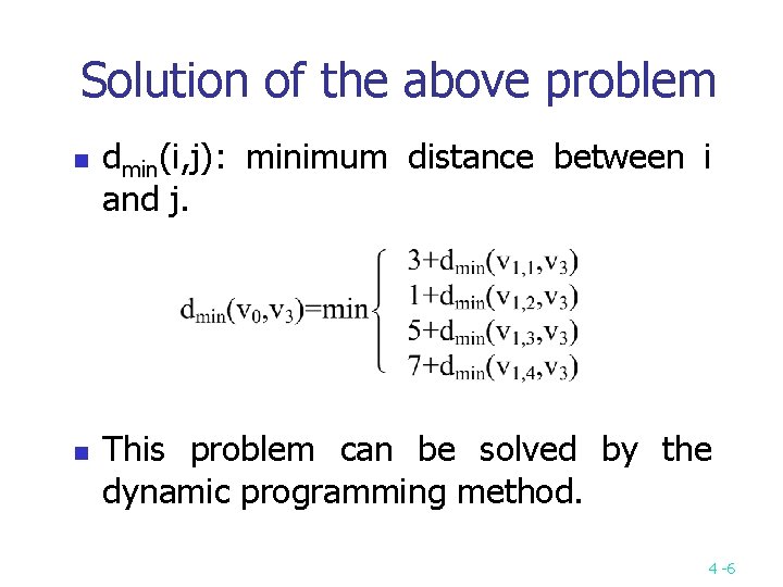 Solution of the above problem n n dmin(i, j): minimum distance between i and