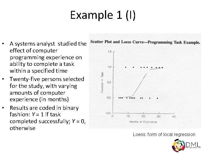 Example 1 (I) • A systems analyst studied the effect of computer programming experience