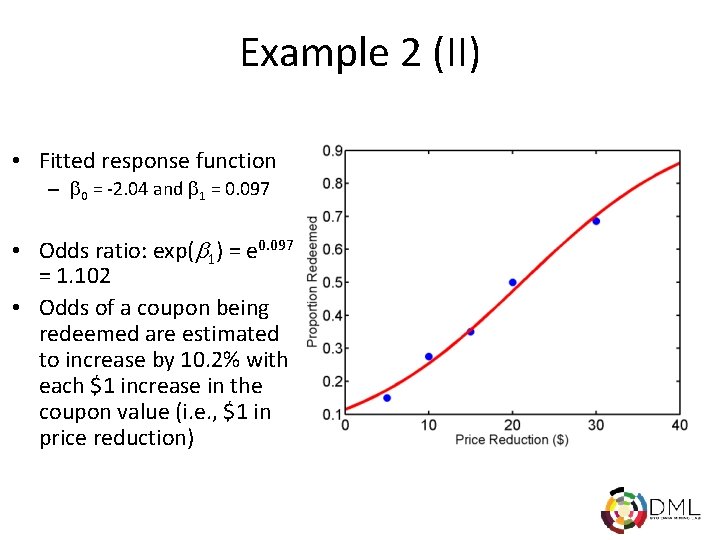 Example 2 (II) • Fitted response function – 0 = -2. 04 and 1