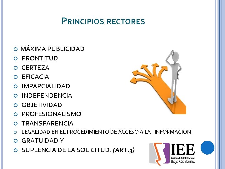 PRINCIPIOS RECTORES MÁXIMA PUBLICIDAD PRONTITUD CERTEZA EFICACIA IMPARCIALIDAD INDEPENDENCIA OBJETIVIDAD PROFESIONALISMO TRANSPARENCIA LEGALIDAD EN
