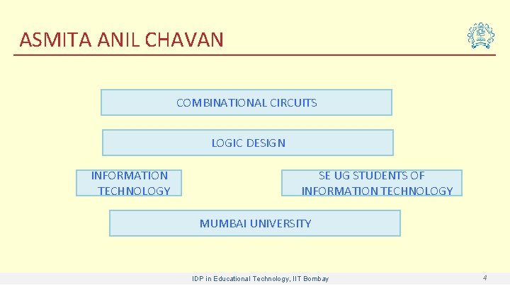 ASMITA ANIL CHAVAN COMBINATIONAL CIRCUITS LOGIC DESIGN INFORMATION TECHNOLOGY SE UG STUDENTS OF INFORMATION